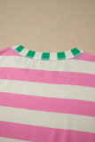 Pink Stripe Exposed Seam Contrast Patchwork Oversized Top