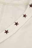 White Horseshoe Embroidered Star Trim V Neck Loose Tank Top