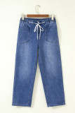 Ashleigh Blue Drawstring Waist Ankle Length Casual Jeans Regular Fit Pocket Detail Denim Pants