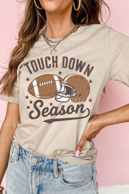 Khaki TOUCH DOWN Season Rugby Print Round Neck T-Shirt