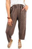 Coffee Mineral Wash Seam Detail Elastic Waist Barrel Pants