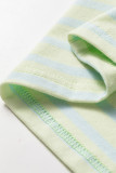 Green Stripe Striped Round Neck Short Sleeve Casual Shift T-Shirt