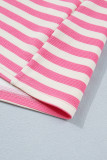 Pink Stripe Contrast Patchwork Short Sleeve Loose Tee