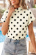 Beige Polka Dot Print High Neck Dolman Top