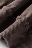 Dark Brown 3/4 Sleeve Mineral Wash Loose Cotton Top