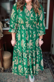 Green Floral Print V Neck Shift Dress Plus Size Dress