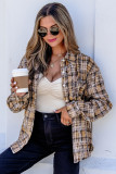 Brown Retro Plaid Long Sleeve Button Down Shirt