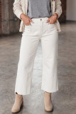 White Raw Hem Ankle-length Loose Jeans