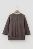 Dark Brown 3/4 Sleeve Mineral Wash Loose Cotton Top