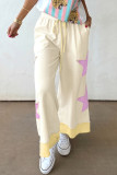 White Summer Color-Blocked Star Patchwork Pants