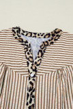Brown Stripe Leopard Patchwork Long Sleeve Shirt