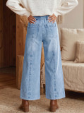 Beau Blue Drawstring Waist Wide Leg Ankle Length Jeans