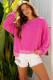 Strawberry Pink Twisted Rib Uneven Hem Drop Shoulder Loose Knit Top