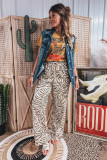 Multicolour Western Print Zebra Pattern Elastic Waist Pocket Full-Length Pants