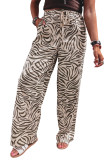 Multicolour Western Print Zebra Pattern Elastic Waist Pocket Full-Length Pants