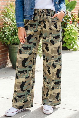 Multicolour Camouflage Print Street Fashion Drawstring Shift Pants