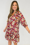 Red Floral Print Half Sleeve Short Shift Dress