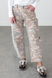 Khaki Camouflage Pattern Pocket Rivet Detail Ankle-Length Harem Fit Jeans