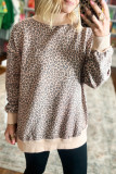 Multicolour Leopard Print High Neck Long Sleeve Ribbed Cuffs Hem Sweatshirt