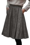 Dark Grey Solid Color Textured Pleated Midi Skirt