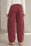 Racing Red Elastic Waist Drawstring Corduroy Casual Pants