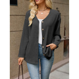 Women V-Neck Pocket Knit Button Cardigan