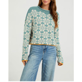 Women Floral Pattern Cropped Knit Sweater