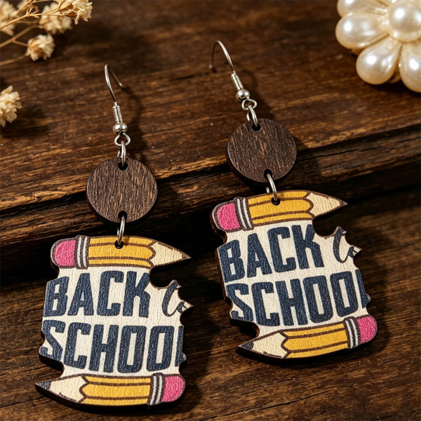 Back To School Wooden Pencil Dangle Earrings