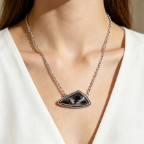 Retro Triangle Tree Landscape Pendant Silver Necklace