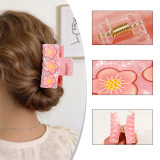 Floral Print Marbled Acrylic Large Hair Claw Clips