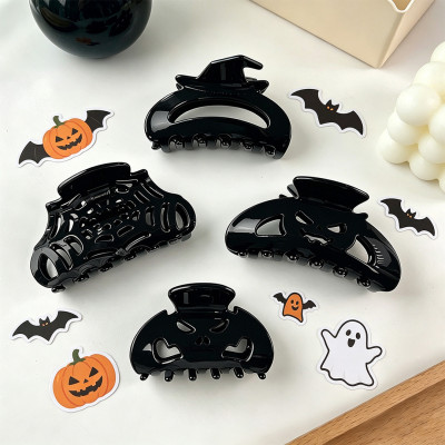 Halloween Black Hollow Hair Claw Clips Witch Pumpkin Ghost Design Party Hair Jaw Clamp