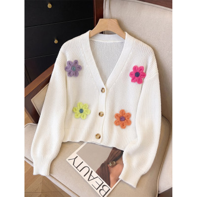 Crochet Floral Knit V‑Neck Button Down Long Sleeve Cardigan