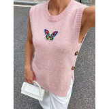 Women Butterfly Embroidered Knit Sleeveless Vest