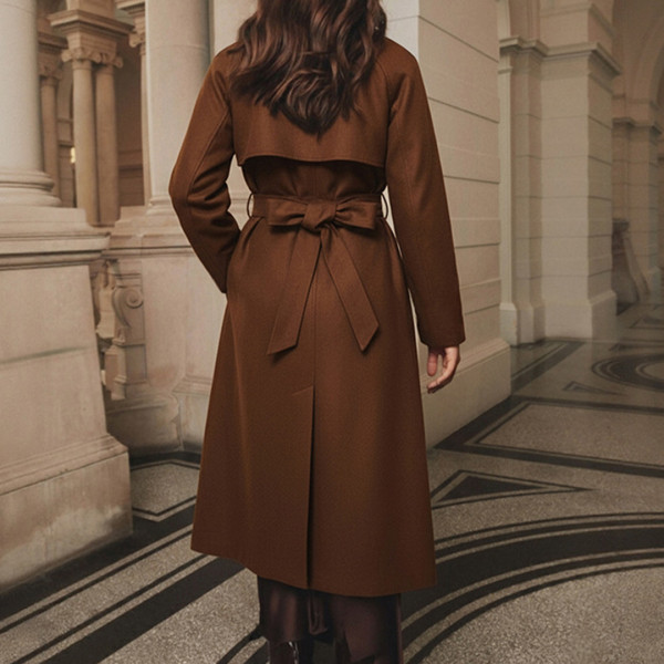 Women’s Belted Double‑Breasted Long Wool Blend Winter Overcoat