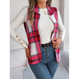 Plaid Lapel Sleeveless Open Front Casual Vest