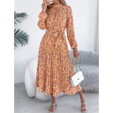 Floral Print Belted Midi Dress