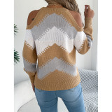 Cold‑Shoulder Geometric Color Block Knit Sweater