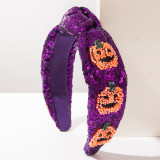 Halloween Glitter Sequin Pumpkin Knotted Headband Cosplay Party Hair Accessory