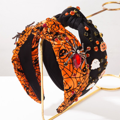 Halloween Spider Rhinestone Knotted Headband Cosplay Party Holiday Hair Accessory