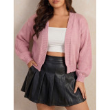 Women Open‑Front Puff Sleeve Cropped Knit Cardigan