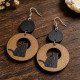 Halloween Black Cat Wooden Dangle Earrings
