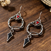 Gothic Twist Red Black Hoop Earrings