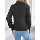 Women Cable Knit Cropped Turtleneck Sweater