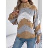 Geometric Pattern Turtleneck Knit Sweater