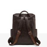 Faux Leather Backpack Multi‑Pocket Large Laptop Travel Work Daypack