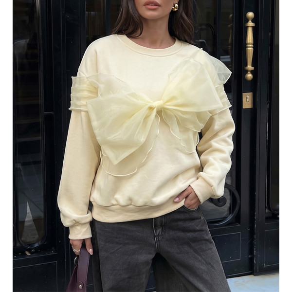 Women 3D Bow Decor Loose Sweatshirt