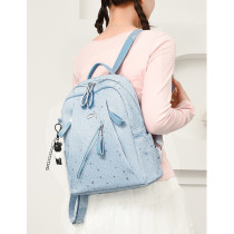 Star Print Women Oxford Backpack Lightweight Multi‑Zipper School Travel Daypack