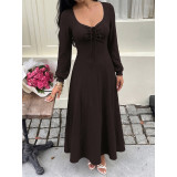 Women Square Neck Drawstring Midi Dress