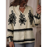 Boho Ethnic Floral Print Button‑Down Shirt