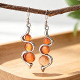 Boho Spiral Orange Stone Dangle Hook Earrings